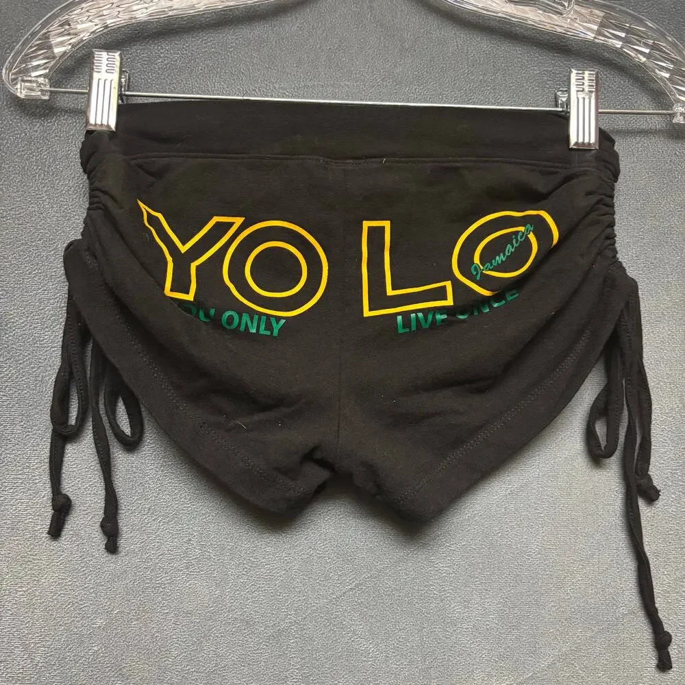 VTG YOLO Jamaican Shorts Island Tee Booty Hoochie Hot Pants You Only Live Once